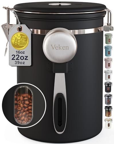 Coffee Canister with Window, Airtight Stainless Steel Container, 22OZ