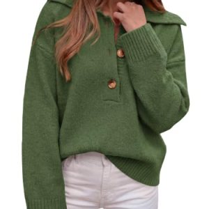 Fall Long Sleeve Polo Sweaters Button Up