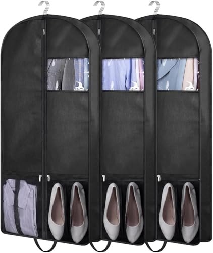43″ Suit Bags for Closet Storage and Travel (3 Packs Black）