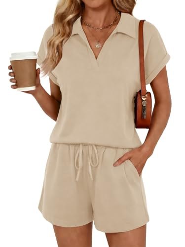 V Neck Lapel Tops and Drawstring Shorts