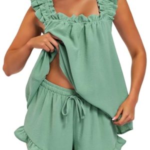 Pajama Set Ruffle Soft Tank Top and Shorts