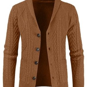 Men’s Wool Blend Shawl Collar Cable Knit Cardigan