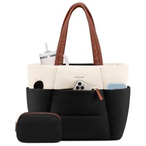 Puffer Tote Bag with 40oz Cup Holder Laptop Work Bag