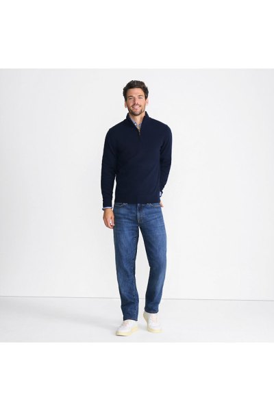 Mens Tall Fine Gauge Cashmere Quarter Zip Sweater - Lands End - Blue - XL