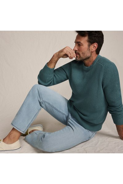 Mens Cotton Drifter Saddle Crewneck Shaker Sweater Lands End Green