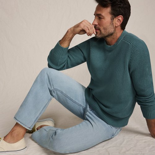 Mens Cotton Drifter Saddle Crewneck Shaker Sweater Lands End Green