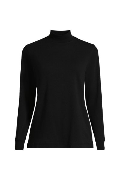 Womens Relaxed Cotton Long Sleeve Mock Turtleneck Lands End Black