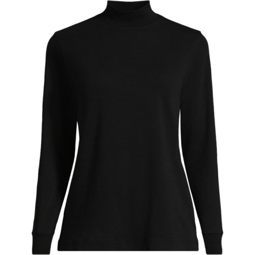 Womens Relaxed Cotton Long Sleeve Mock Turtleneck Lands End Black
