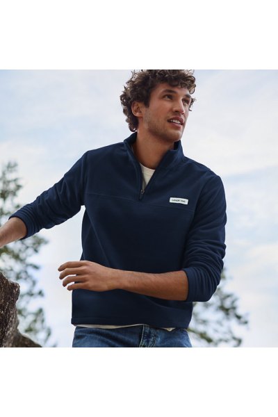 Mens Anyweather Fleece Quarter Zip Pullover Lands End Blue