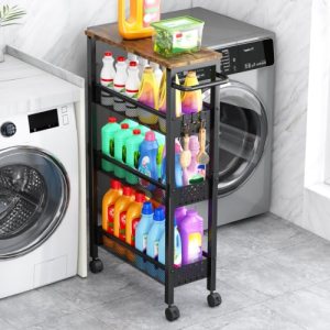 4-Tier Slim Utility Rolling Laundry Cart with Wheels, Metal