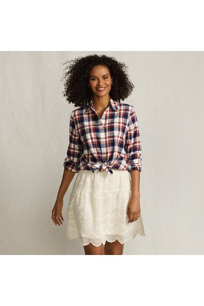 Flannel Boyfriend Long Sleeve Shirt Lands End Blue
