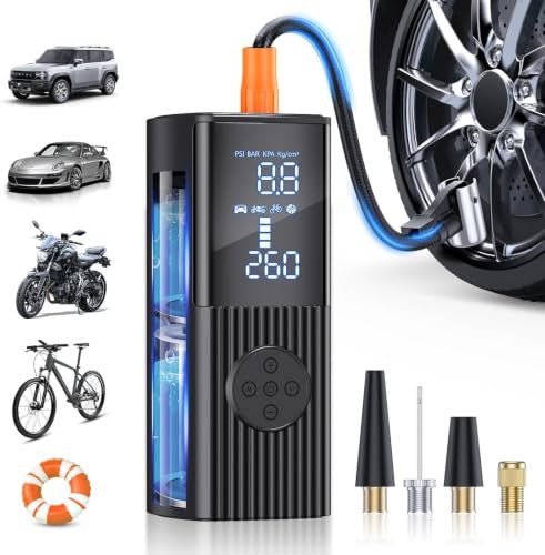 Tire Inflator Portable Air Compressor, 3X Faster with Digital Gauge, LED Light