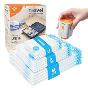 15-Pack Travel Vacuum Bags with Rechargeable Pump, 3 Sizes