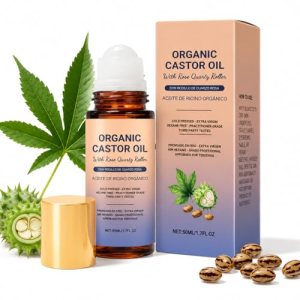 Castor Oil Rose Quartz Roller Ball for Skin, Face, Hair, Scalp, Brows & Lashes