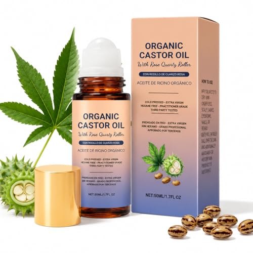 Castor Oil Rose Quartz Roller Ball | Deep Hydration & Anti‑Aging