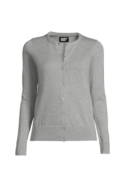 Womens Fine Gauge Cotton Cardigan Sweater Lands End Gray