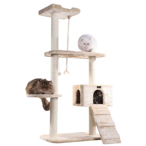 Armarkat 58-In Faux Fur Real Wood Cat Tree, Beige, Size: 40 lb | PetSmart