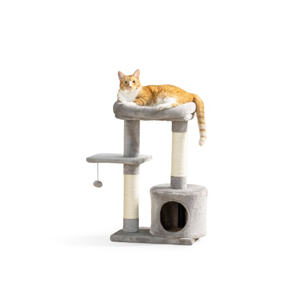Whisker City 29.5-In Laid-Back Lookout With Catnip 2-Level Cat Tree, Scratching Post, Grey | PetSmart