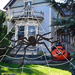 Halloween Decorations Spider Web Outdoor +59″ Giant Spider Décor
