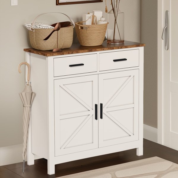 GDFStudio Modern Farmhouse Kitchen Storage Cabinet Buffet Cabinet with Storage Coffee Bar 2 Drawers and 2 Doors for Living Room Dining Room Bathroom