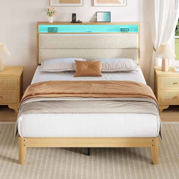 Garvee Full Size Bed with Headboard- No Box Spring Needed- Easy
