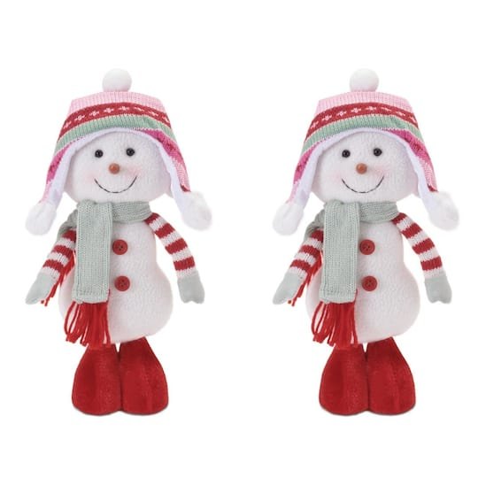Melrose 10.25 Plush Snowman Figurines with Knit Hat & Scarf Set in White/Red | Michaels