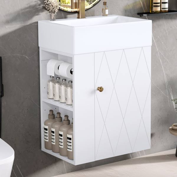 Afhocomp 20-in Single Sink Wall-mount White Bath Vanity with White Integral Ceramic Basin one_size | MOBYBV6120W
