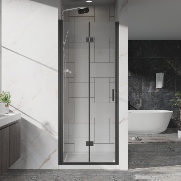 Afhocomp Matte Black 32-in to 33.20-in W x 72-in H Semi Frameless Clear Glass Bifold Shower door one_size | MOGYOSD063372MB