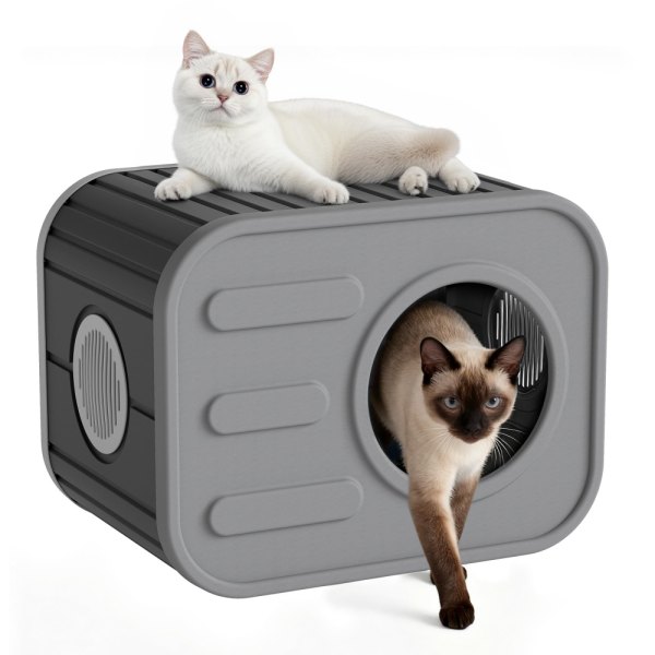 LAUSAINT HOME Camera Shaped Cat House with Dual Vents All Season Weatherproof Resin Pet Bed for Small Cats Dogs | BSPF017A0BK1