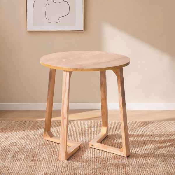 Naturefalls 24-Inch Round End Table with V-Shaped Legs Mid-Century Modern Solid Wood Design Natural Wood Tone Rubber one_size | AXAQYSH75ISW