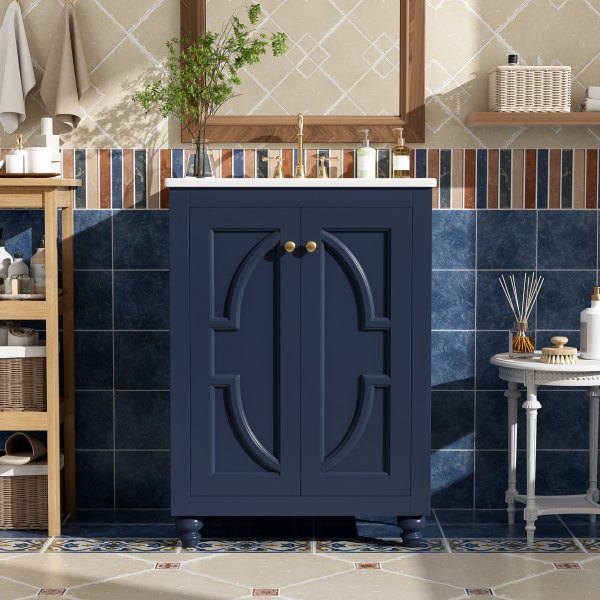 Afhocomp Single Freestanding Bath Vanity with White Ceramic