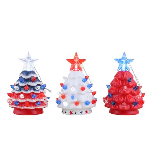 Mr. Christmas Mini Nostalgic Ceramic Patriotic Trees Set | 4 | Michaels