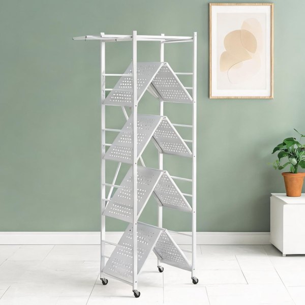 Naturefalls Freestanding 5-Tier Foldable Storage Shelf with Wheels for Indoor Coat and Hat Storage Crisp White Steel 72.44 in H No Assembly one_size