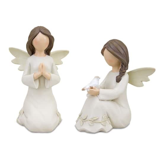 White & Beige Angel Figurine with Raised Floral Accent Set By Melrose in Beige/White | Michaels