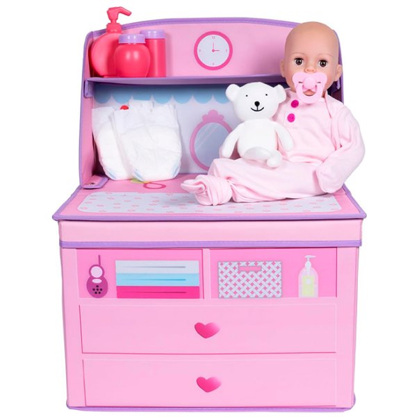 Perfectly Pink 10 pc Change Table & Doll Gift Set - Dolls & Dollhouses for Ages 3 to 8 - Fat Brain Toys