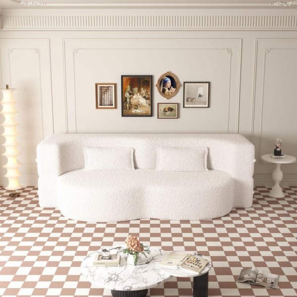 78 in. W Beige Teddy Fabric Full Size Convertible Sofa Bed, Compressed and No Assembly Required