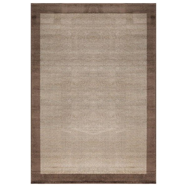 Modern Geometric Stripe Bordered Area Rug for Living Room, Bedroom, or Entryway 4 ft. x 6 ft. Beige