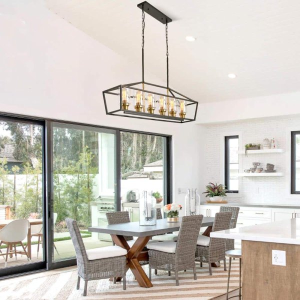 6- -Light Black Black Antique Brass Kitchen Island Pendant With Metal Shade