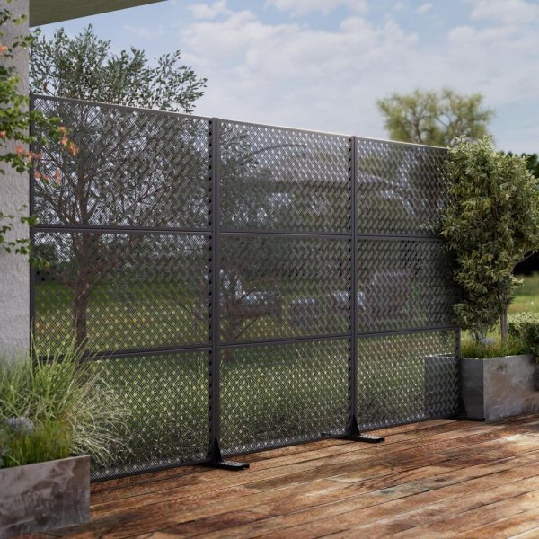 6 ft. x 4 ft. Privacy Fence Screen Black Galvanized Metal for Garden Fence in Woven Pattern