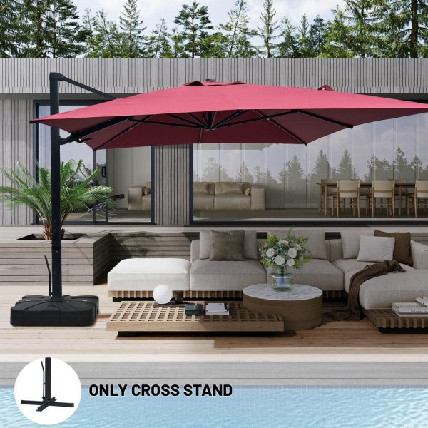 10x10 ft. 360Rotation Square Outdoor Cantilever Patio Umbrella in Red