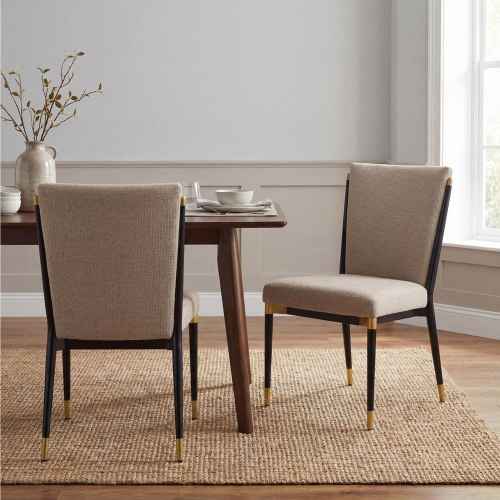 Brown and Black Metal Frame Chair Set of 2