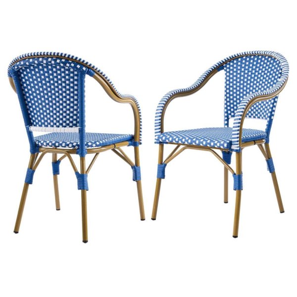 Lincoln Natural+Blue+White Wicker Outdoor Patio Dining Chair Set of 2