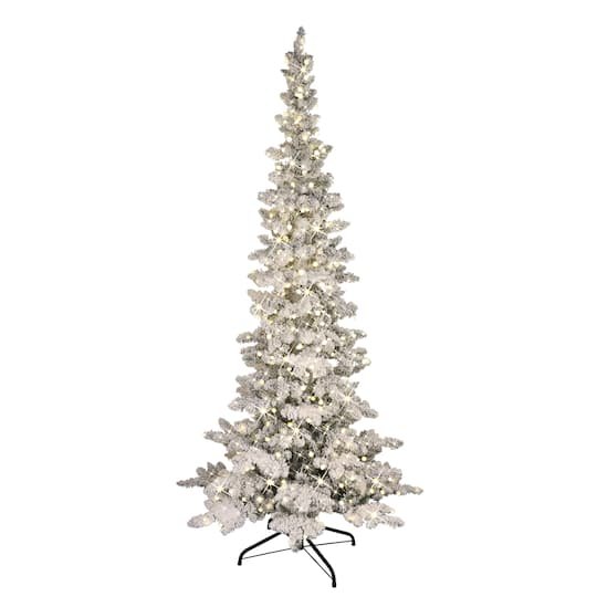 Pre-Lit Flocked Artificial Tree, Lights By Puleo International in Green | x | Michaels