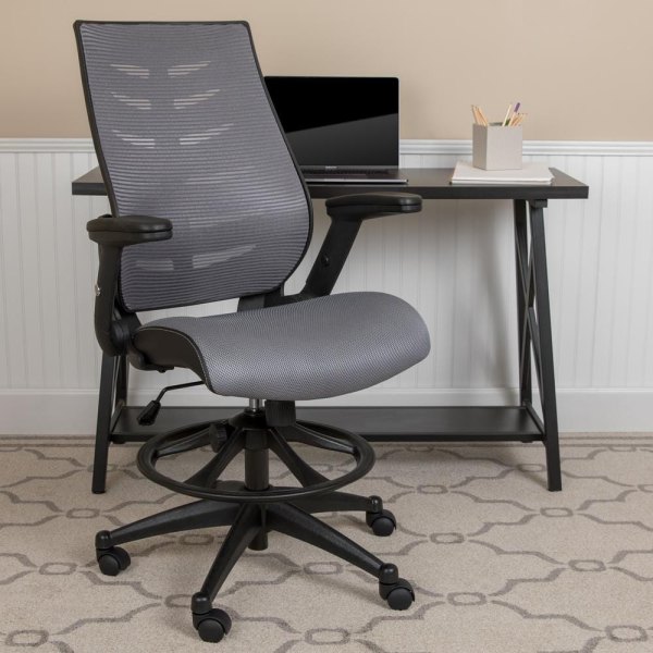 Mesh Adjustable Height Ergonomic Drafting Chair in Dark Gray