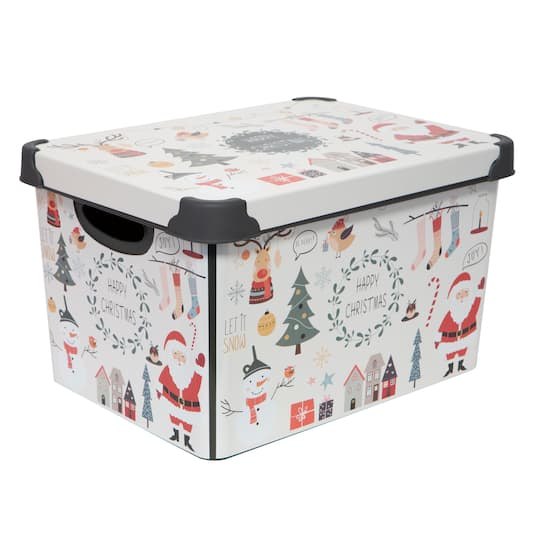 Simplify Happy Christmas Storage Tote Bin in Blue | 15.4 x 11.4 x 9.25 | Michaels