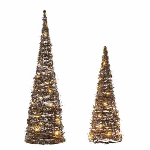 Glitzhome Pre-Lit Rattan Christmas Table Tree Dcor Set with Timer in Brown | Michaels