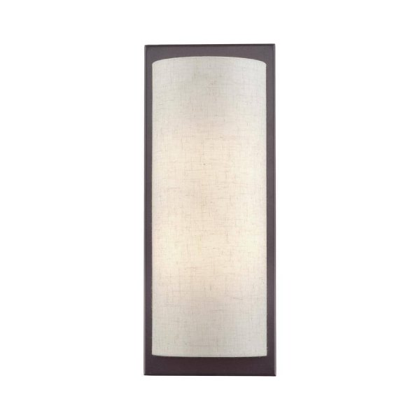 Brenton 6 in. 2-Light English Bronze ADA Wall Sconce with Oatmeal Fabric Shade