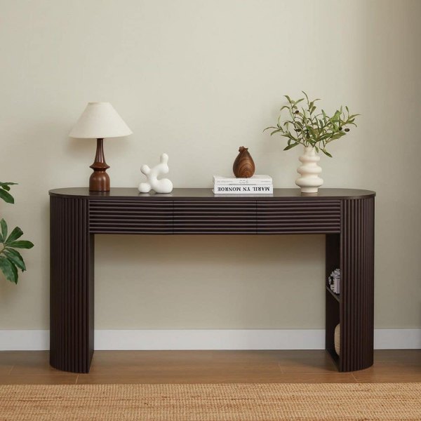 59.8 in. Espresso Rectangle Wood Top Console Table with Storage,3-Drawers