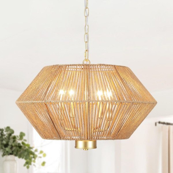 4-Light Drum Hanging Light with Shade for Room