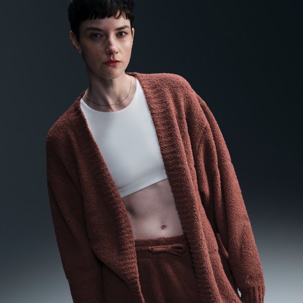 Womens Nike Sportswear Phoenix Cozy Boucl Oversized Knit Cardigan in Brown | FZ1711-218
